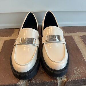 Calvin Klein Women's Cream Loafers with Silver Accent